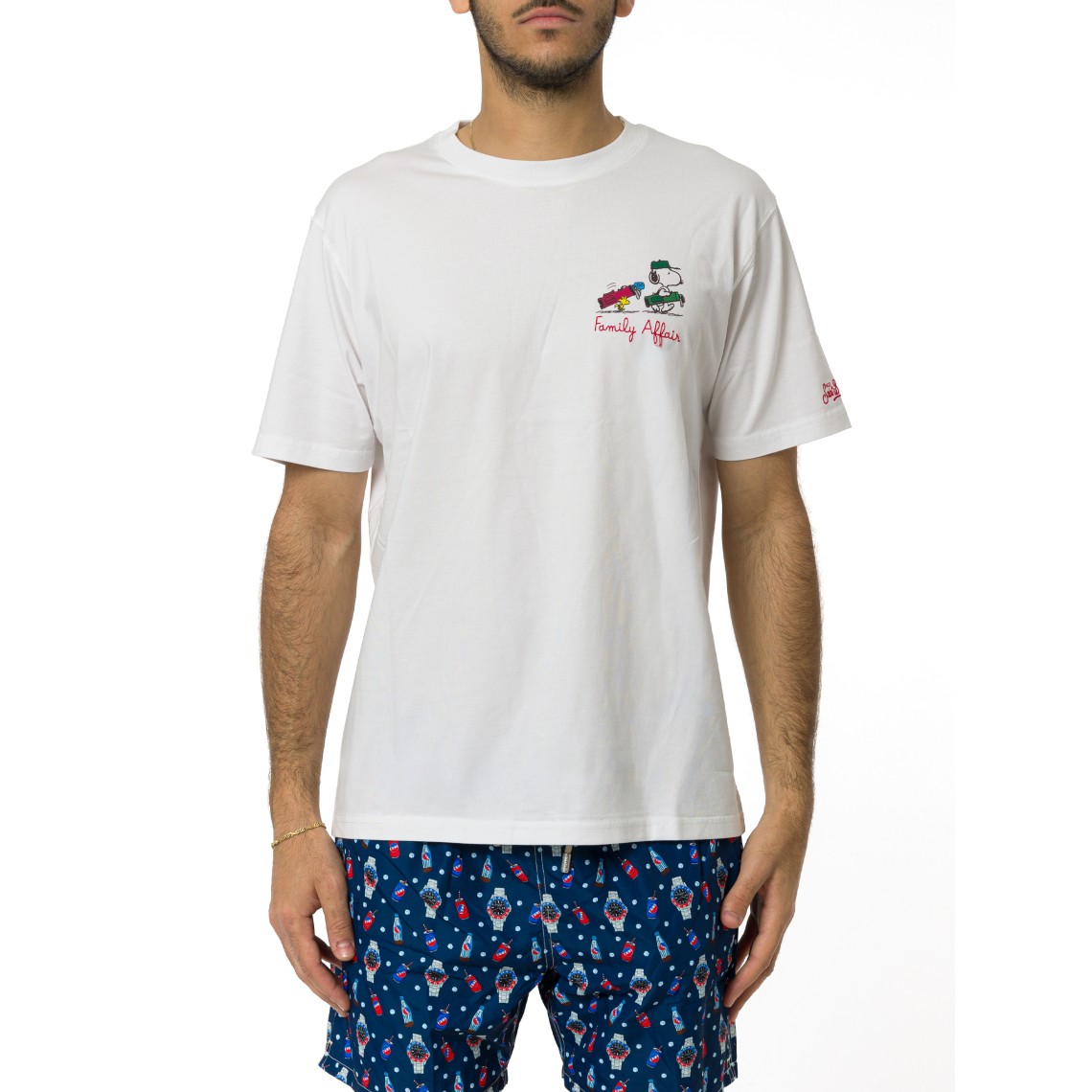 T-shirt Portofino bianca con ricamo Snoopy Family Affair Mc2 Saint Barth