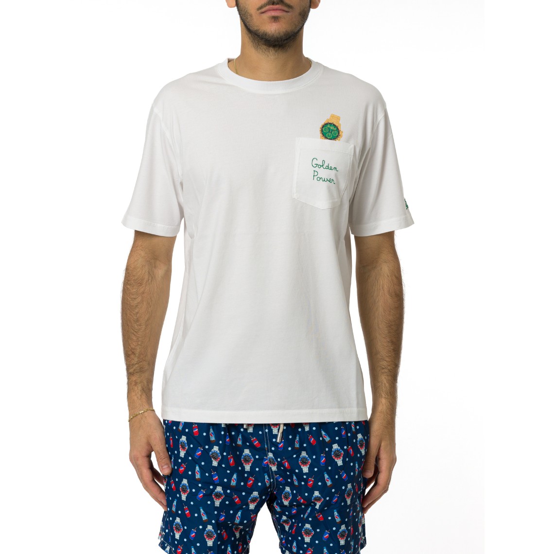 T-shirt Austin bianca con orologio e ricamo Golden Power Mc2 Saint Barth