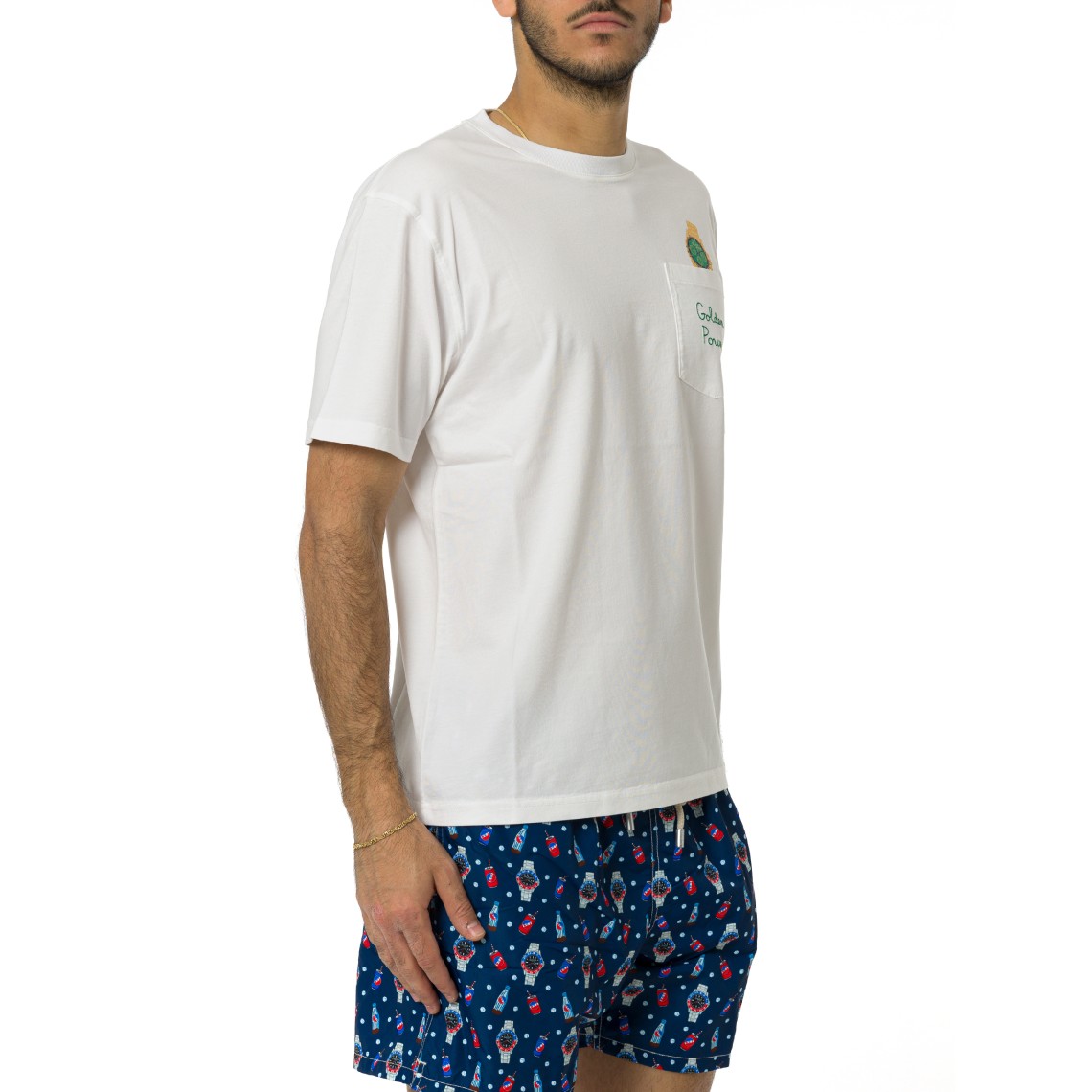 T-shirt Austin bianca con orologio e ricamo Golden Power Mc2 Saint Barth