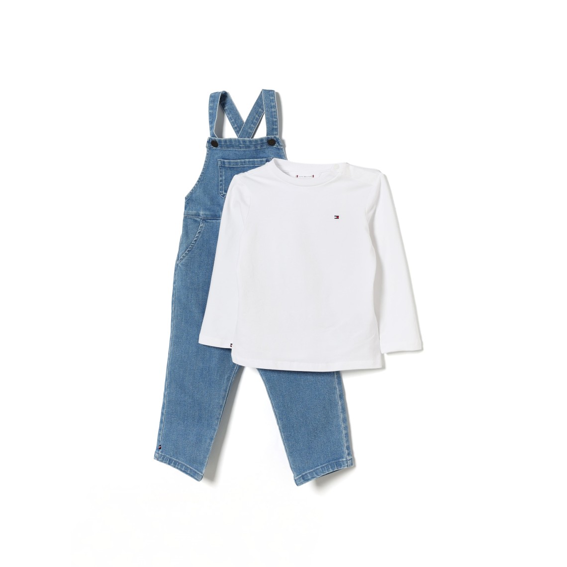 Completo T-shirt e salopette in denim Tommy Hilfiger