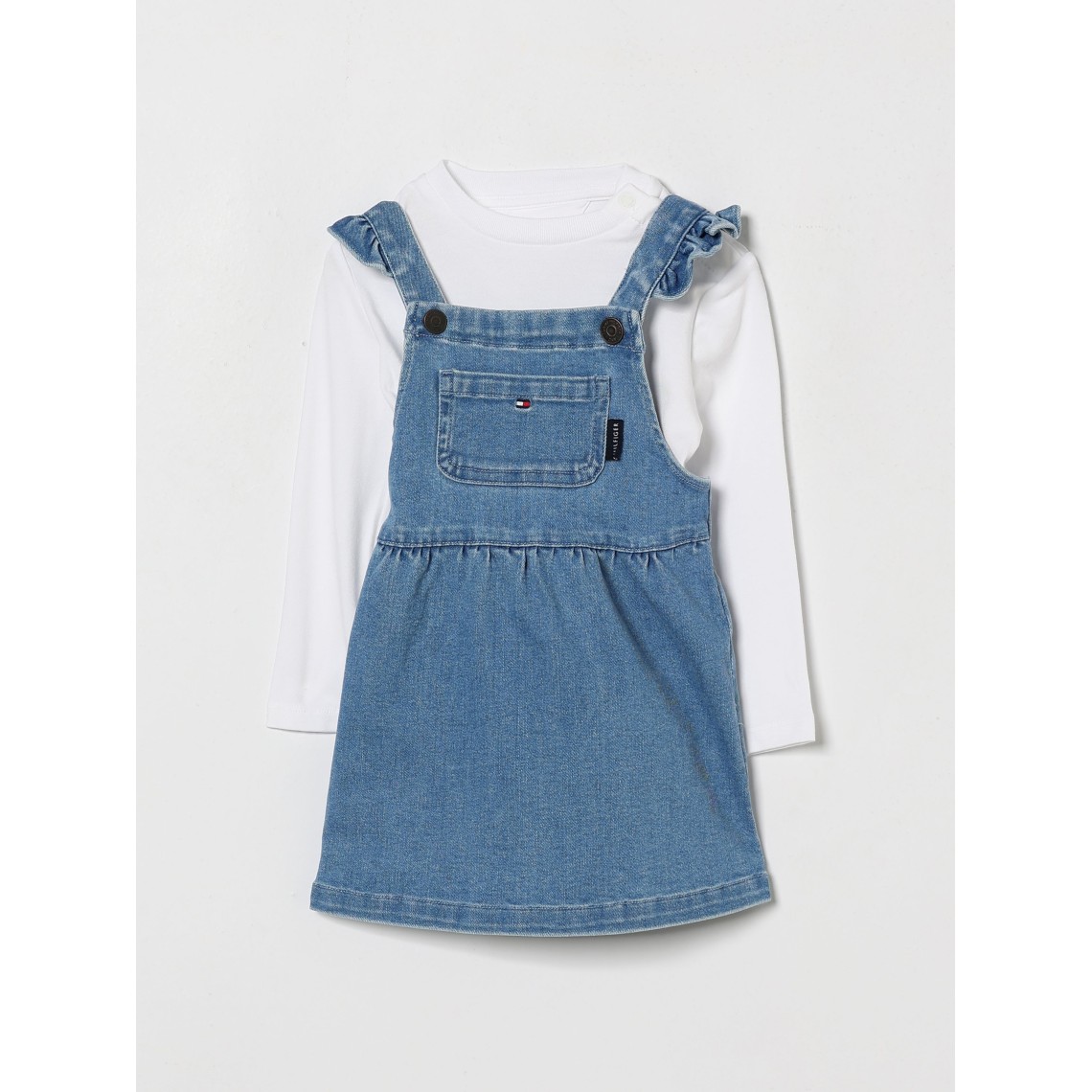 Completo T-shirt e vestito salopette in denim Tommy Hilfiger