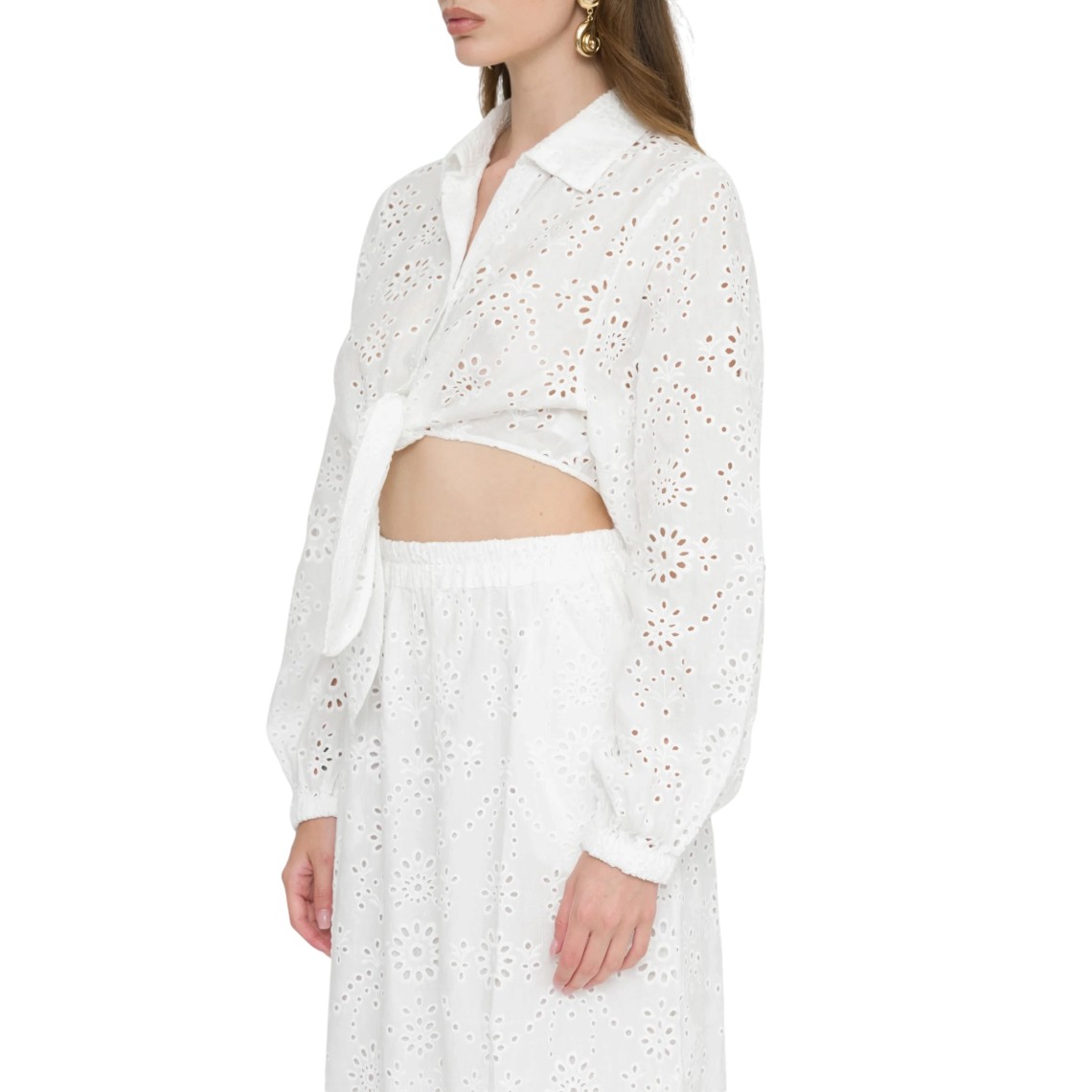 Camicia crop in lino con ricamo sangallo Mc2 Saint Barth