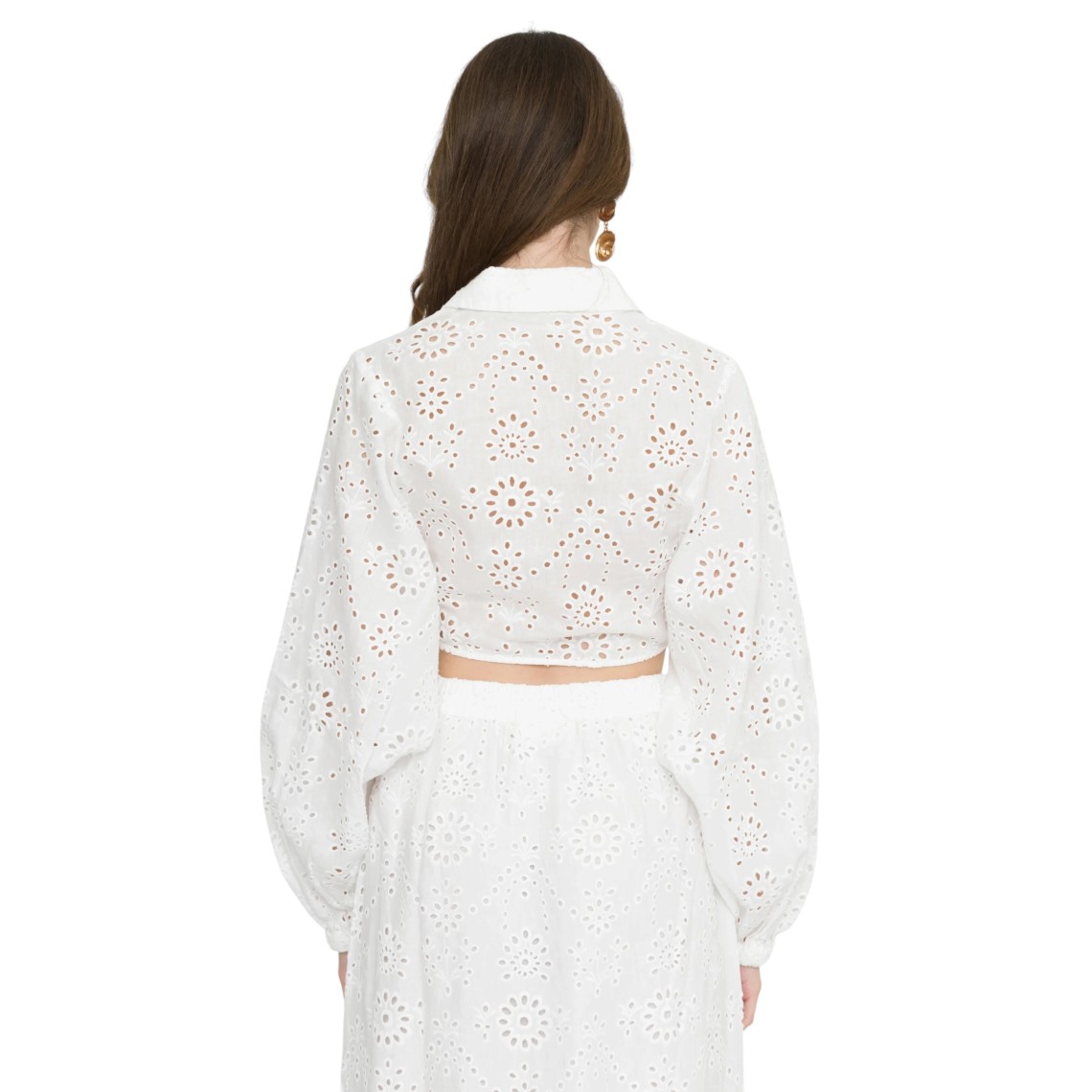 Camicia crop in lino con ricamo sangallo Mc2 Saint Barth