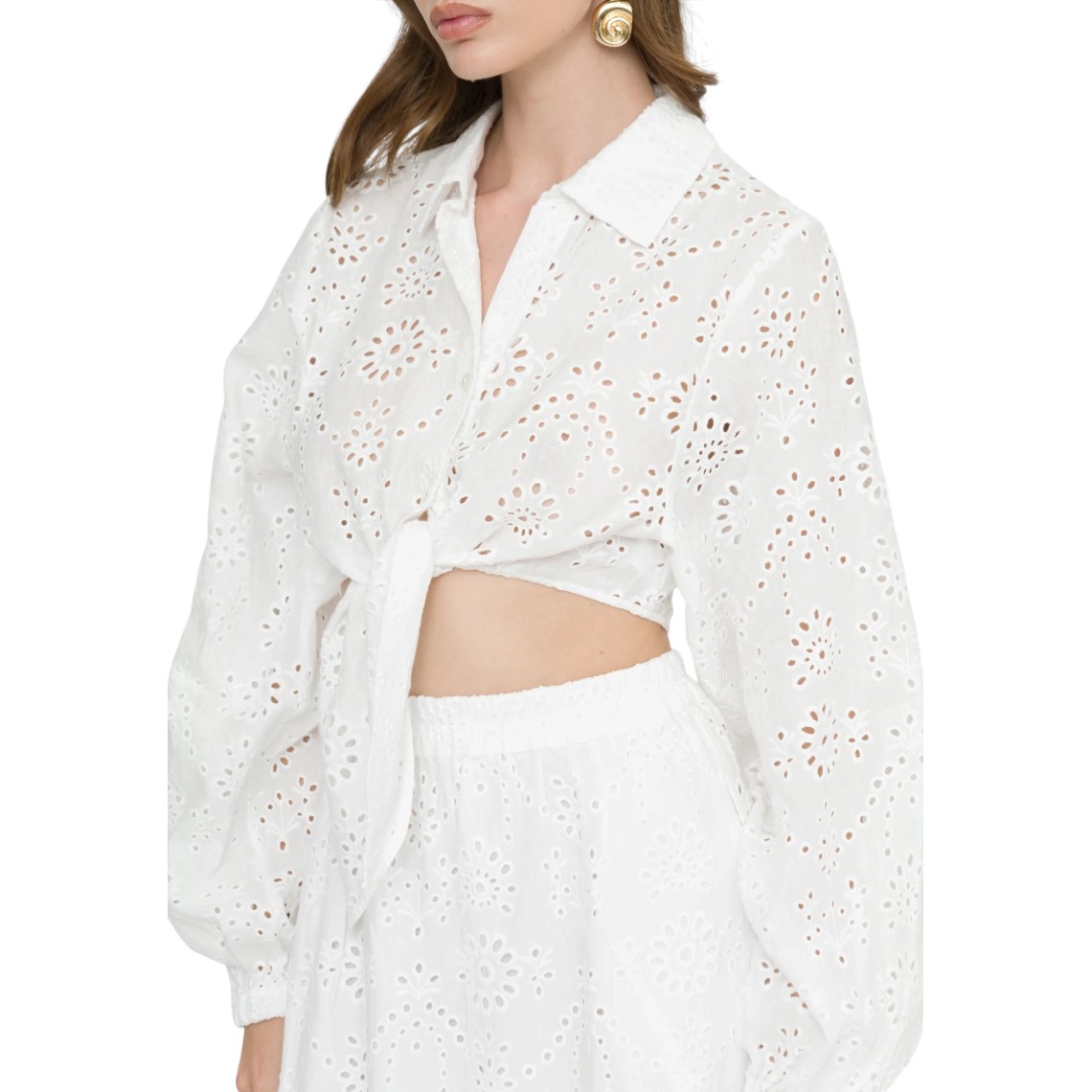Camicia crop in lino con ricamo sangallo Mc2 Saint Barth