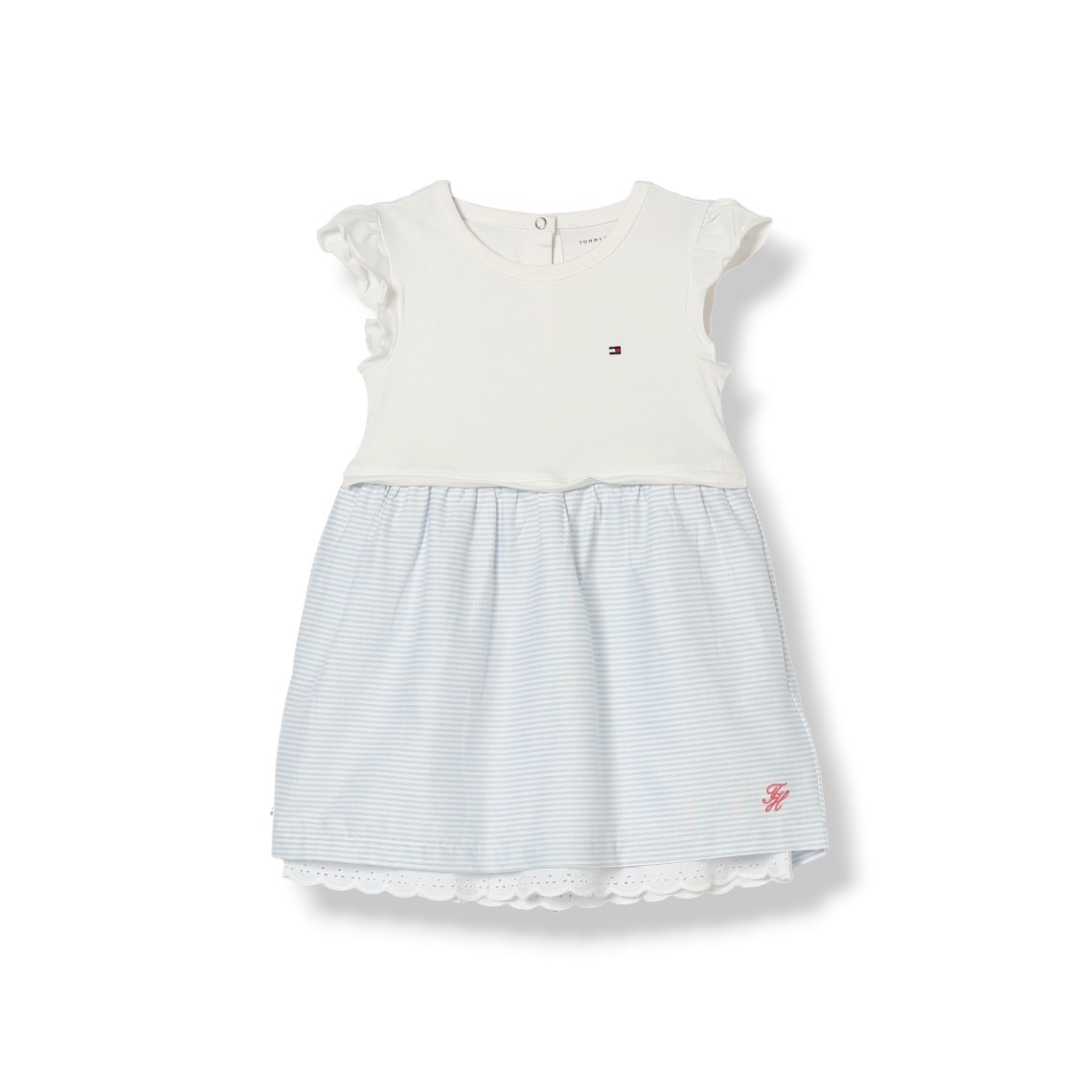 Mini abito Tommy Hilfiger da bambina a righe in cotone con inserti in pizzo