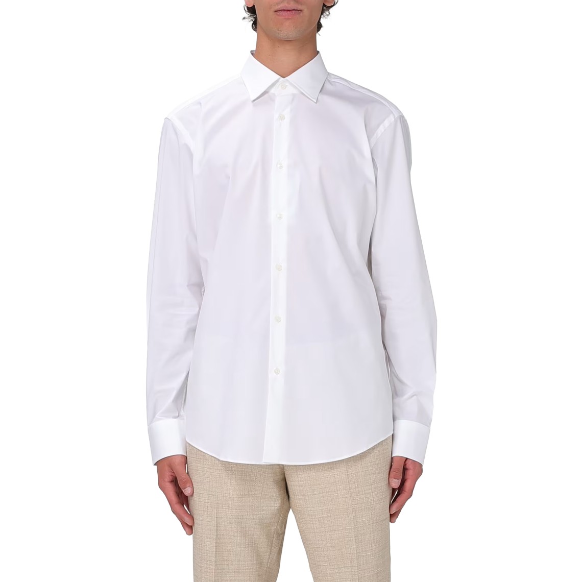 Camicia regular fit in popeline di cotone elasticizzato Boss