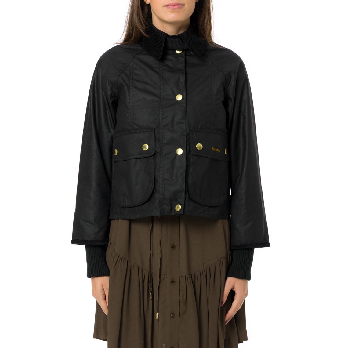 Giacca cerata Beadnell Barbour dal taglio crop