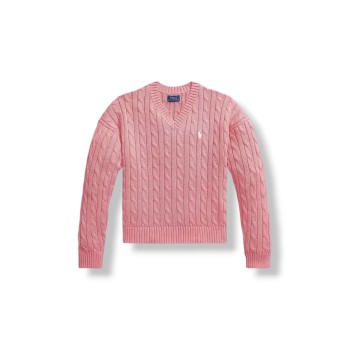 Maglia intrecciata con scollo a V Polo Ralph Lauren bambina