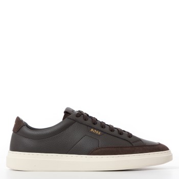 Sneakers basse Kieran Boss in pelle martellata con logo...