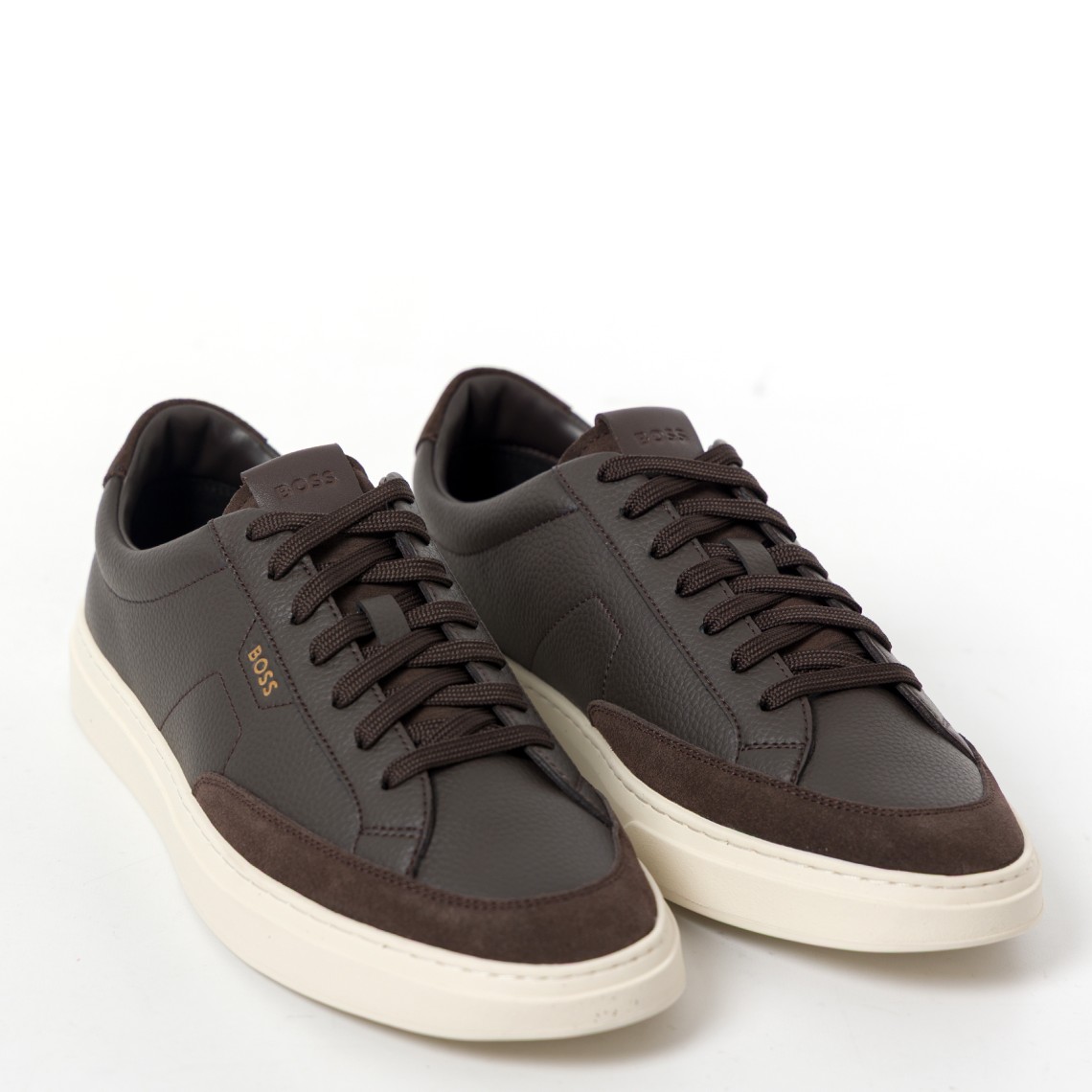 Sneakers basse Kieran Boss in pelle martellata con logo stampato