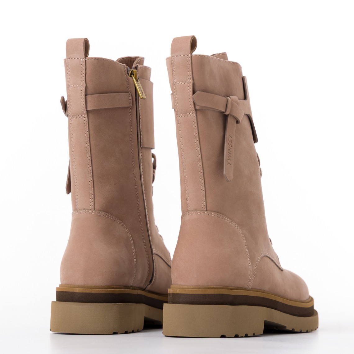 Anfibi Twinset in pelle scamosciata con suola carrarmato e zip laterale