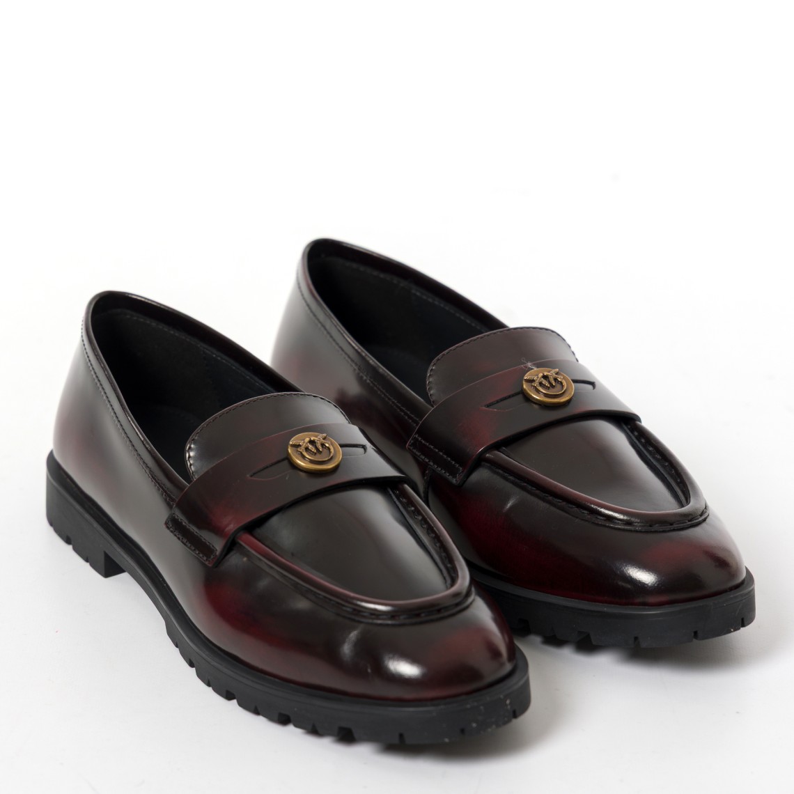 Mocassino in pelle con logo e suola carrarmato Pinko