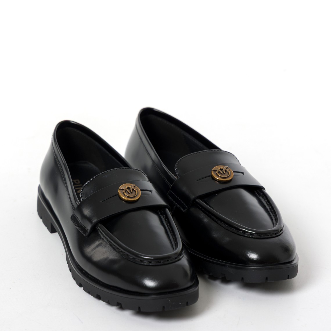 Mocassino in pelle con logo e suola carrarmato Pinko