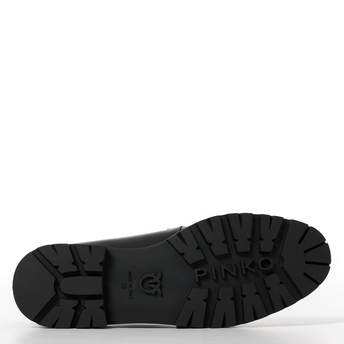 Mocassino in pelle con logo e suola carrarmato Pinko