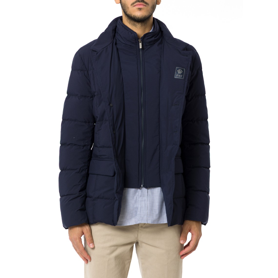 Piumino corto double front in saia tecnica mélange Fay